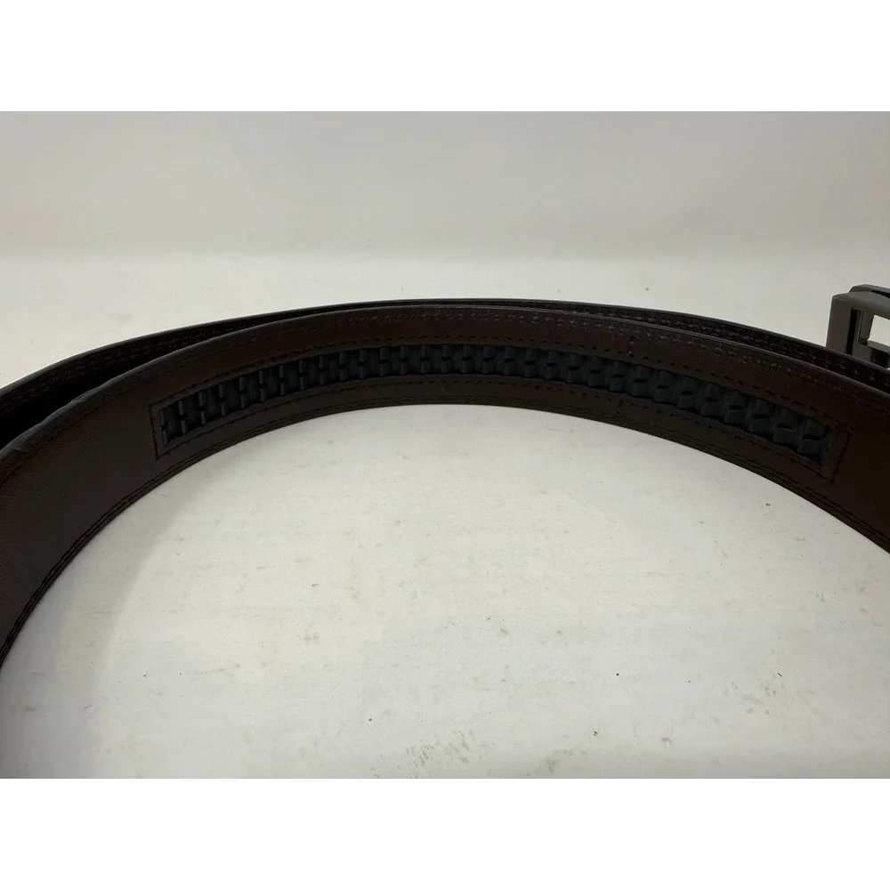 Comfort Click Mens Ratchet Belt Dark Brown Leather XL Gunmetal Buckle Adjustable